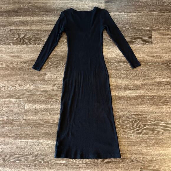 EUC James Perse Thermal Long Sleeve Maxi Dress Black Cotton Scoop Neck Rib Knit - Picture 7 of 16